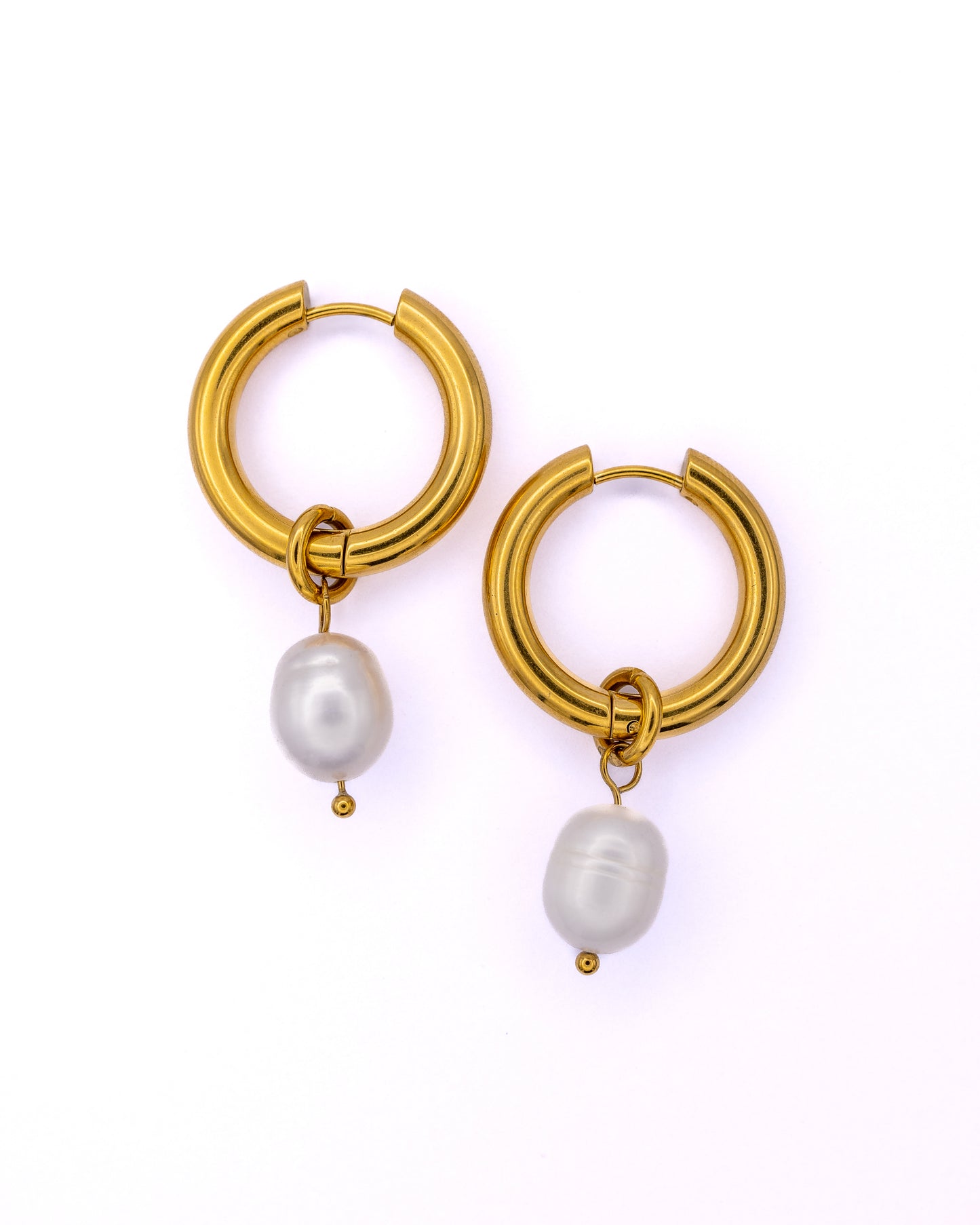 Large Gold Hoops with Detachable Pearl