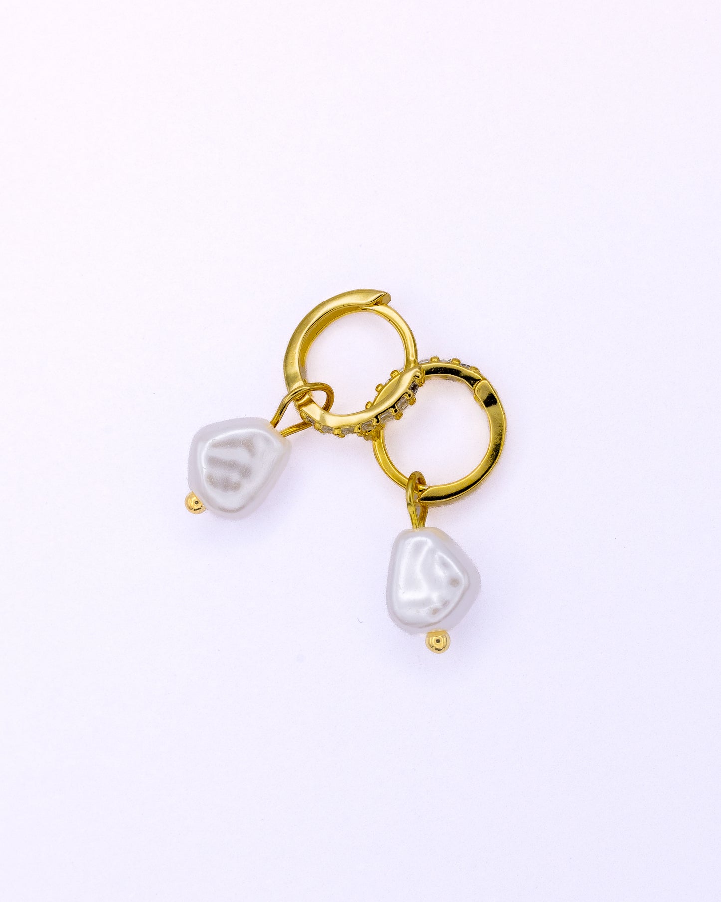 Cubic Zirconia Huggies with detachable pearl