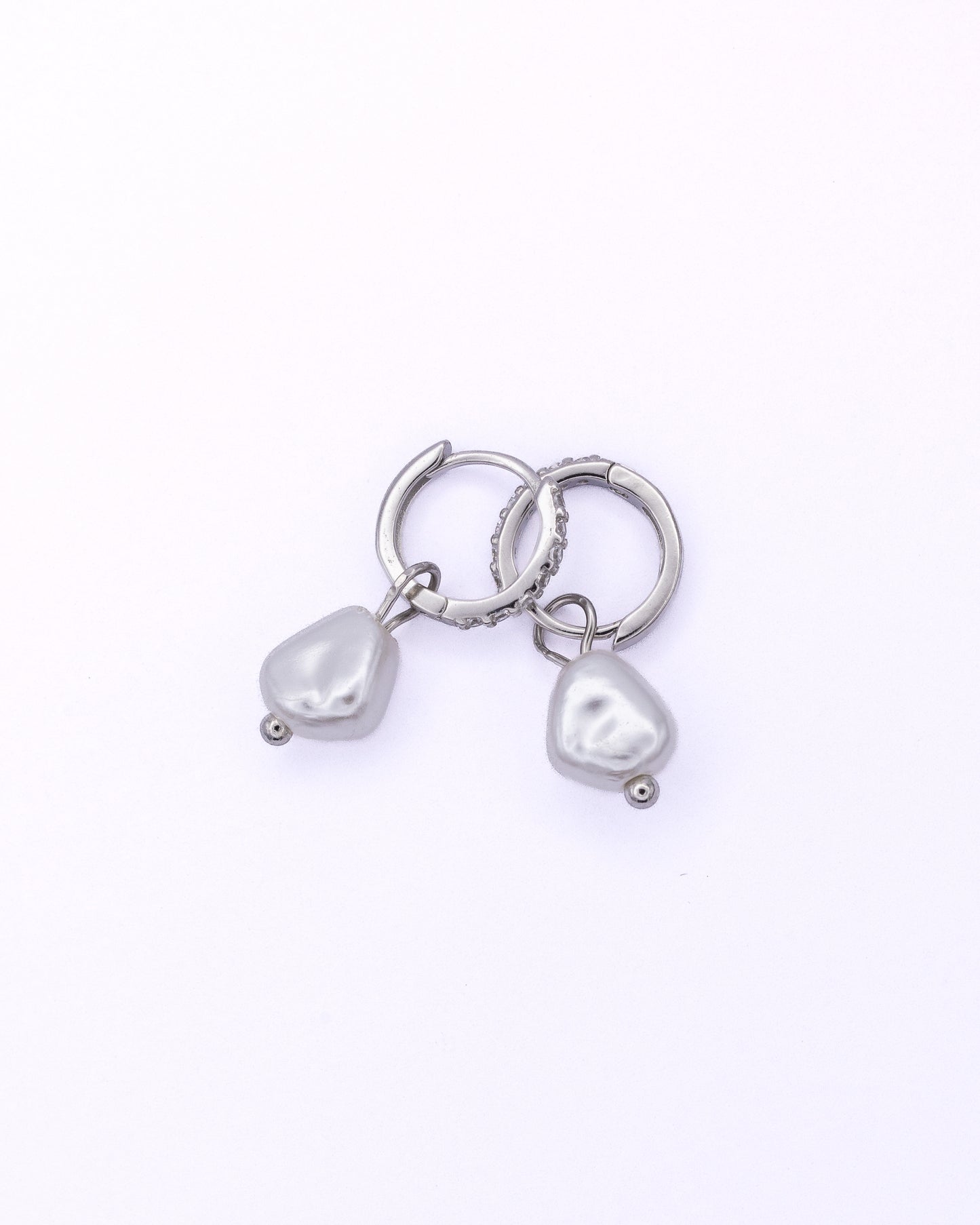 Cubic Zirconia Huggies with detachable pearl