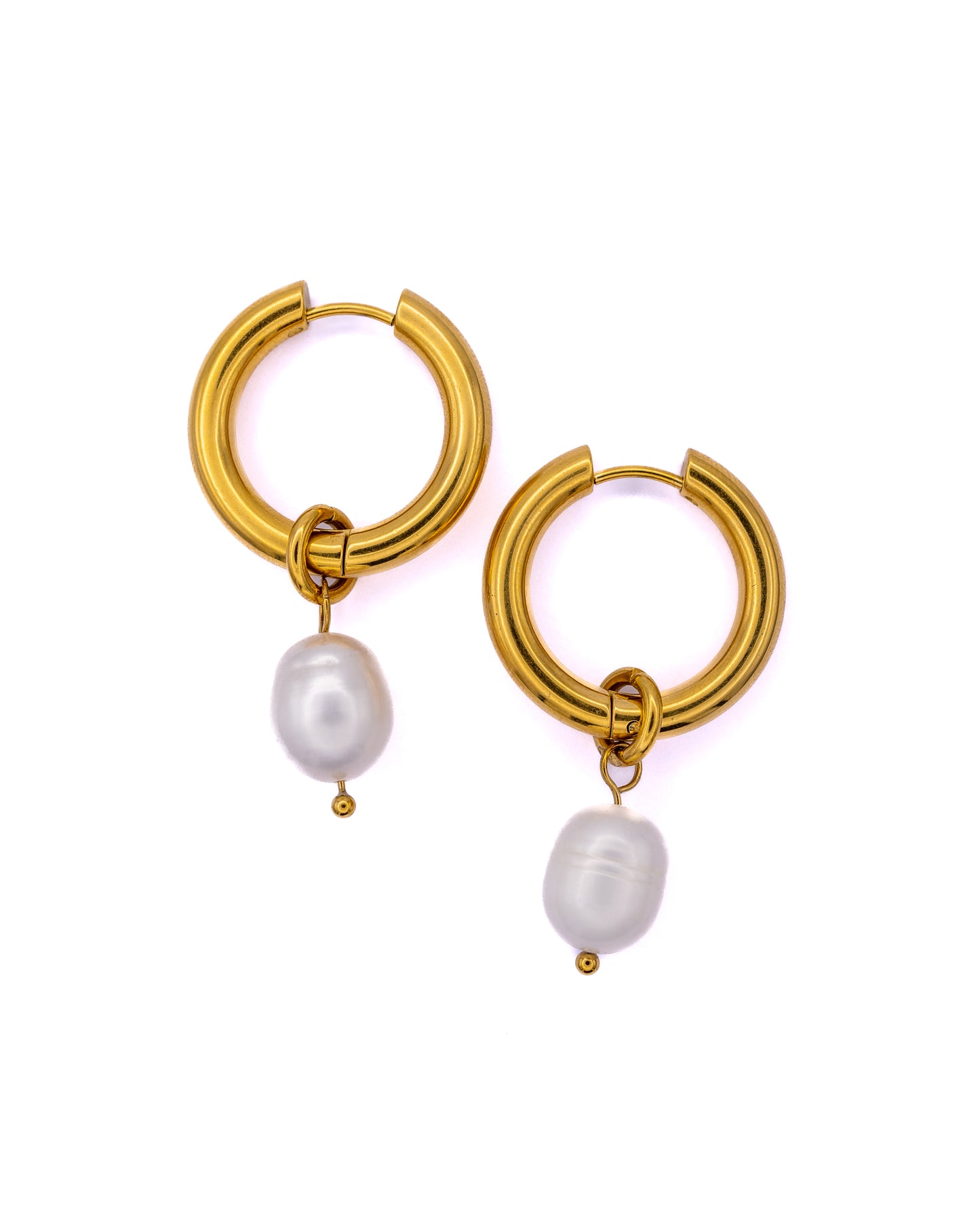 Large Gold Hoops with Detachable Pearl